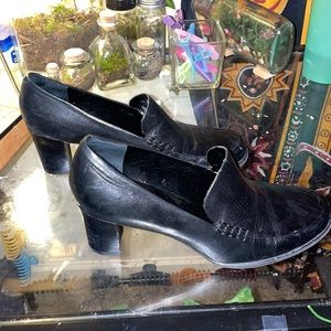 black leather high heels